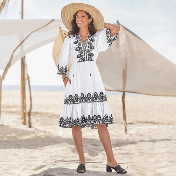 Sundance White Embroidered Eyelet Midi Dress Size XL Crochet Bohemian Resort - Picture 1 of 9